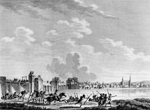 法国大革命：Deroute de Passy（Pacy sur Eure 或 Pacy-sur-Eure）于 1793 年 7 月 13 日。在 Swebach 之后由 Berthaut 雕刻。 巴黎，革命史研究所图书馆 作者 雅克·弗朗索瓦·约瑟夫·斯韦巴赫