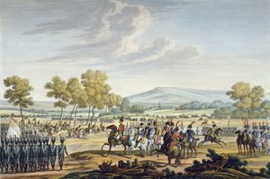 帝国卫队在1807年6月28日在蒂尔西特的两个皇帝的存在下操纵，由Edme Bovinet（1767-1832）（aquatint）雕刻 作者 雅克·弗朗索瓦·约瑟夫·斯韦巴赫
