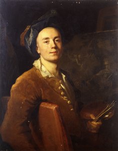 坐着半身，拿着调色板和画笔的艺术家肖像，约1710-15年