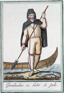身着渔服的格陵兰人——在 Grasset Saint Sauveur 编的“”Encyclopédie des voyages”中。 巴黎 1796 作者 雅克·格拉塞德·圣索维尔