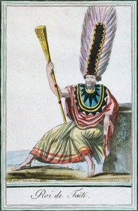 大溪地国王，社会群岛，根据拉布鲁斯（活跃于1796年）的画作进行的彩色雕刻，出自雅克-格拉塞-德-圣索韦尔（1757-1810）的《航海百科全书》。 作者 雅克·格拉塞德·圣索维尔