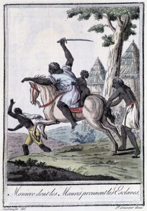 Manage dont les Moures prennent des esclaves - in “” Encyclopédie des voyages”” by Grasset Saint Sauveur, ed. Paris 1796 作者 雅克·格拉塞德·圣索维尔