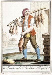 Meat dealer in Naples - in “” Encyclopedia of travels”” by Grasset St Sauveur, Paris 作者 雅克·格拉塞德·圣索维尔