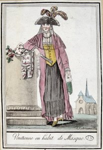 穿着面具的威尼斯女人--载于Grasset Saint Sauveur的 "Encyclopédie des voyages"，巴黎1796年版。 作者 雅克·格拉塞德·圣索维尔