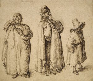 关于对戴大帽子的罗姆妇女和罗姆男孩的两项研究，约1605年 作者 雅克二世·盖恩