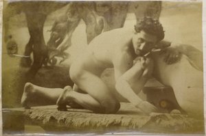 雅克-德-拉林工作室中的裸体男模特研究，他躺在地上与人体模型摔跤，可能是为《摔跤手》这幅画所作的初步研究 作者 雅克·拉莱恩（归因于）