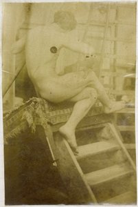 雅克·德·拉兰 (Jacques de Lalaing) 工作室楼梯上坐着的男性裸体模特的研究 作者 雅克·拉莱恩（归因于）