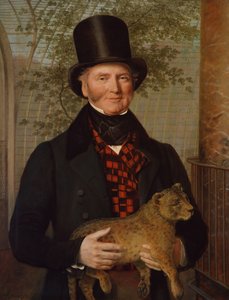爱德华·克罗斯（Edward Cross）的肖像，拿着小狮子，1838年 作者 雅克·洛朗·阿加斯