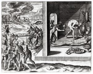 来自&39;Americae&39;的印度葬礼仪式，由Theodor de Bry（1525-75）编写和雕刻，1602 作者 雅克·勒·摩恩（Jacques Le Moyne）