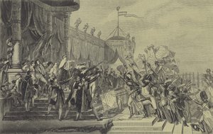 拿破仑向法国军队分发老鹰标准，1804年12月5日（雕刻）。 作者 雅克·路易斯（后）大卫