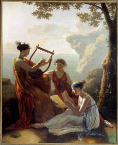 希腊诗人萨福（Sapho）弹琴和她的两个同伴 雅克-路易斯-格兰丁（1780-？ 1808 年绘制 巴黎，马尔莫坦博物馆 作者 雅克·路易斯·米歇尔·格兰丁