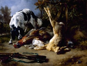 西班牙猎狗与死亡游戏的静物，1837年