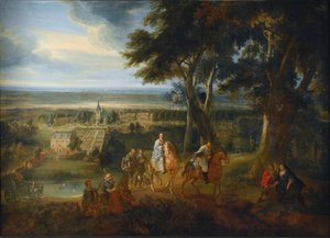 约 1613-86 年，哈布斯堡的鲁道夫将他的马交给一名递送福音书的牧师（布面油画） 作者 雅克·达索瓦