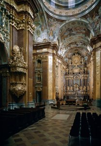 由建筑师 Jakob Prandtauer（1660-1726 年）设计的梅尔克本笃会教堂的内部景观，Johann Michael Rottmayr（1656-1730 年）的壁画。 梅尔克, 奥地利 作者 雅各布·普兰道尔