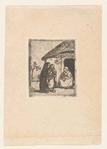 两个妇女和孩子在房子前面 小乞丐（原名） 作者 雅各布·史密斯（Jakob Smits）