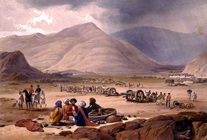 乌尔古迪村，出自《阿富汗素描》，由查尔斯-哈格（1810-88）和路易斯-哈格（1806-85）雕刻，由亨利-格雷夫斯出版。 作者 詹姆斯（后）阿特金森