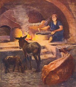圣地：冬季清晨的费拉希恩房屋内部（彩色石版画） 作者 詹姆斯（后）克拉克