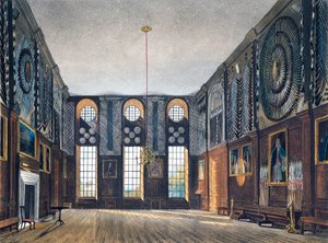 卫兵厅，理查德-里夫（生于1780年）的雕刻，根据詹姆斯-斯蒂芬诺夫（约1788-1874年）的设计，出自《皇家住宅史》。 作者 詹姆斯（后）斯蒂芬诺夫