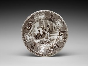 杯盘，c。 1837-1856 年（带转移印花的铅釉陶器） 作者 James (attr.to) Beech