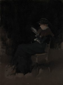 黑色的安排：女孩阅读，约1880-90。 作者 詹姆斯·阿博特·麦克尼尔·惠斯勒