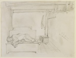 在Maladrie的农场，1858年（铅笔在灰白色的纸上 作者 詹姆斯·阿博特·麦克尼尔·惠斯勒