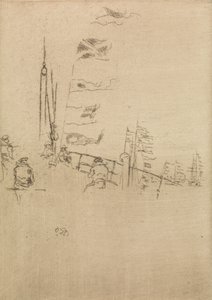 彩旗，来自1887年题为“海军评论”的十二幅版画 作者 詹姆斯·阿博特·麦克尼尔·惠斯勒