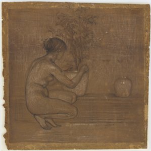 蹲着的人物。白色交响乐》的研究：三个女孩，1869-1870。 作者 詹姆斯·阿博特·麦克尼尔·惠斯勒