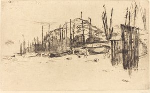 渔船，黑斯廷斯，1877年。 作者 詹姆斯·阿博特·麦克尼尔·惠斯勒