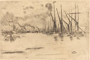 摘自《腌制鲱鱼的楼梯》，约1878年。 作者 詹姆斯·阿博特·麦克尼尔·惠斯勒