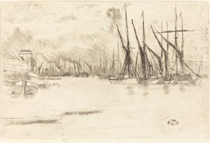 摘自《腌制鲱鱼的楼梯》，约1878年。 作者 詹姆斯·阿博特·麦克尼尔·惠斯勒