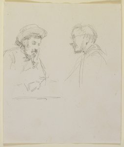 两个人的头，c.1855-59（铅笔在灰白色的纸上） 作者 詹姆斯·阿博特·麦克尼尔·惠斯勒