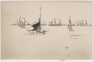 女王陛下的舰队：Evening, 1887. 作者 詹姆斯·阿博特·麦克尼尔·惠斯勒
