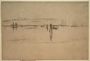 长湖，约1879-80（纸上蚀刻和碳墨）。 作者 詹姆斯·阿博特·麦克尼尔·惠斯勒
