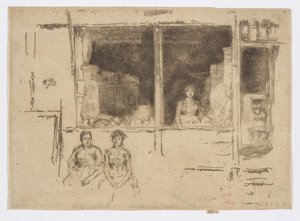 瓜店，胡恩斯迪奇，约 1886-88 年（蚀刻版画；纸上墨迹） 作者 詹姆斯·阿博特·麦克尼尔·惠斯勒