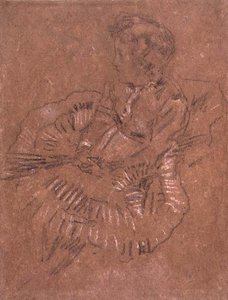 PD.67-1959 穿着大裙子的坐着的女孩（埃莉诺-莱兰的研究）约1870-80（棕色纸上的黑白粉笔）。 作者 詹姆斯·阿博特·麦克尼尔·惠斯勒