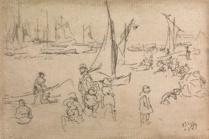 朴茨茅斯儿童，来自1887年题为“海军评论”的十二幅版画 作者 詹姆斯·阿博特·麦克尼尔·惠斯勒