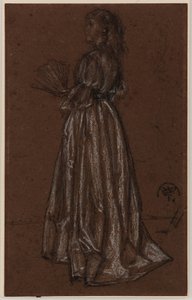 拿扇子的站立人物，约 1873/1876（黑白粉笔，棕色纸张） 作者 James Abbott McNeill Whistler