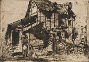 不安全的房舍。十二幅自然蚀刻画中的一幅。法国套装，1858年。 作者 詹姆斯·阿博特·麦克尼尔·惠斯勒