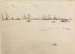 部队舰队，来自1887年题为“海军评论”的十二幅版画 作者 詹姆斯·阿博特·麦克尼尔·惠斯勒