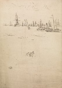 游客船，来自1887年题为“海军评论”的十二幅版画 作者 詹姆斯·阿博特·麦克尼尔·惠斯勒