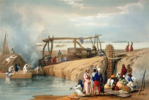 波斯轮从旁遮普邦的苏特莱河上提水，1842年