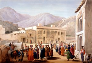 1838-1842年第一次英阿战争期间，英国的傀儡沙赫-肖贾在喀布尔举行集会。 作者 James Atkinson