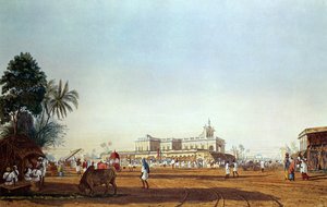 Lall Bazaar和葡萄牙教堂，加尔各答，由Robert Havell，酒吧刻。 1824