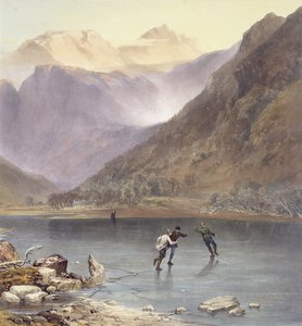 兄弟水，滑冰者的细节，从英国湖区，1853年石印细节90428