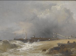 苏塞克斯海岸的利特尔汉普顿码头，c.1842（布面油画） 作者 詹姆斯·贝克·派恩