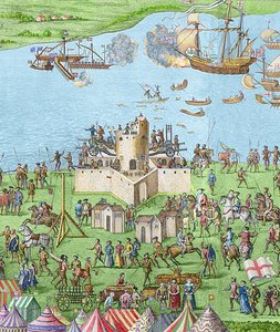 1545年，1778年（雕刻）（后期着色）在索伦特战役期间沉没的玛丽玫瑰 作者 詹姆斯·巴希尔