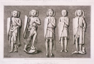 伦敦圣殿教堂的五幅骑士雕像，1786年。   作者 詹姆斯·巴斯蒂尔一世