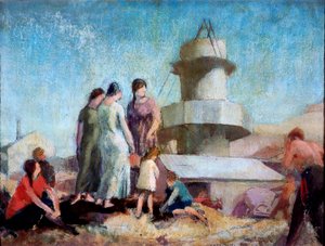 石灰燃烧器》，约 1936 年（铅笔、油彩和蜡板） 作者 詹姆斯·贝特曼