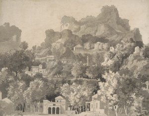 与古典建筑的岩石景观，c.1745（笔和墨水在纸上洗） 作者 詹姆斯·迪肯