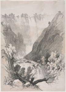 国内外素描：1830年的特尔尼瀑布。 作者 詹姆斯·杜菲尔德·哈丁